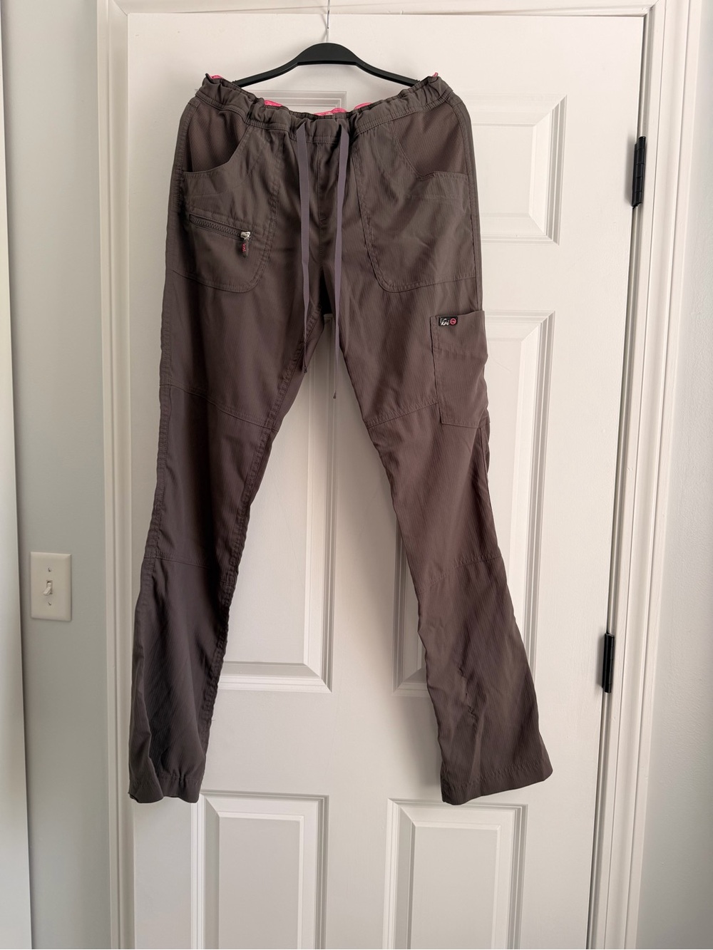 koi Men's Straight-Leg Chinos in Taupe Brown scrub pants